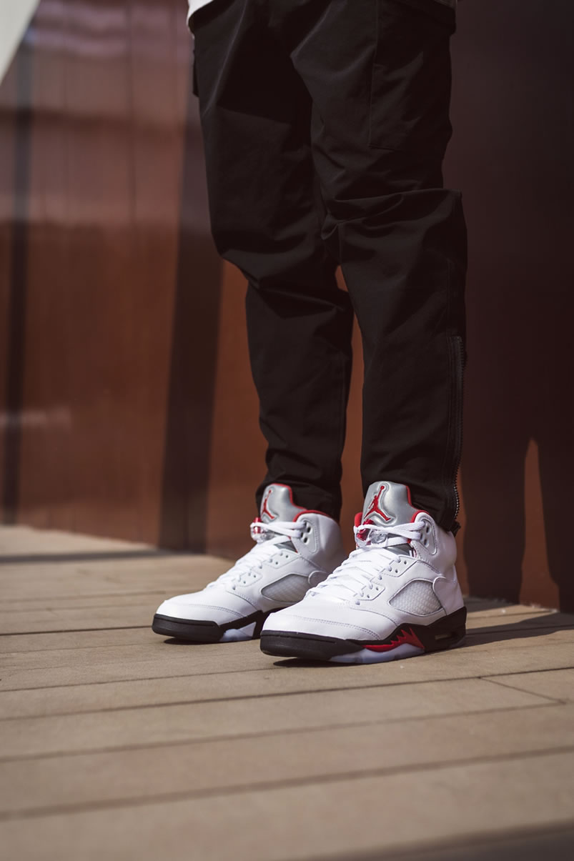 Air Jordan 5 Fire Red 3m 2020 Silver Tongue Da1911 102 On Feet (3) - www.kitistry.com