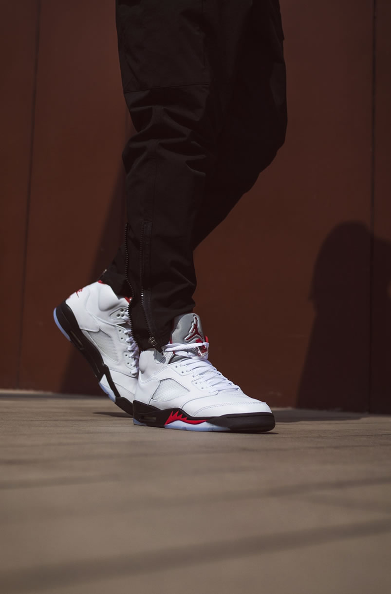 Air Jordan 5 Fire Red 3m 2020 Silver Tongue Da1911 102 On Feet (4) - www.kitistry.com