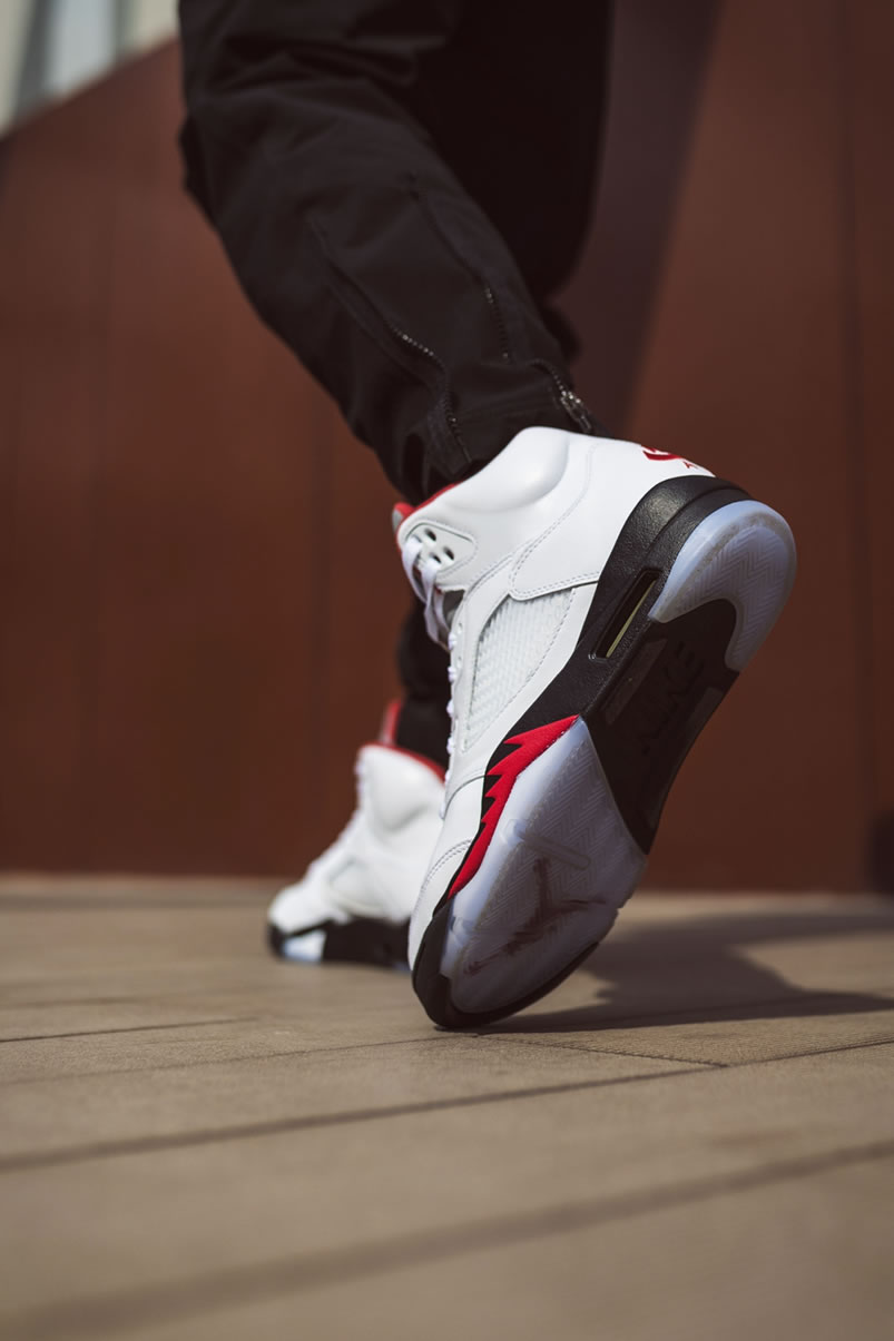 Air Jordan 5 Fire Red 3m 2020 Silver Tongue Da1911 102 On Feet (5) - www.kitistry.com