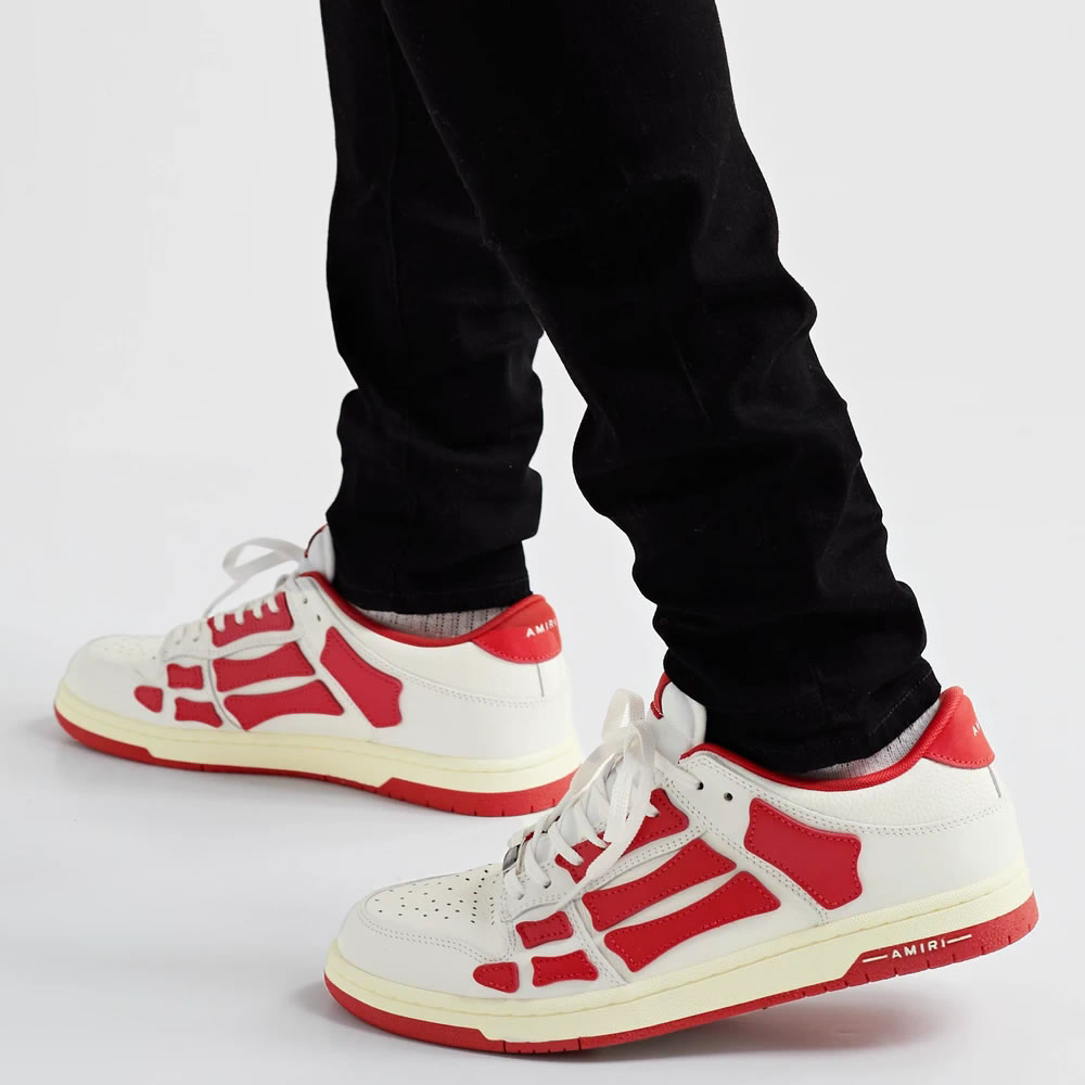 A M I R I Skel Top Low Leather Sneakers Red Mfs003 124 On Feet (6) - www.kitistry.com