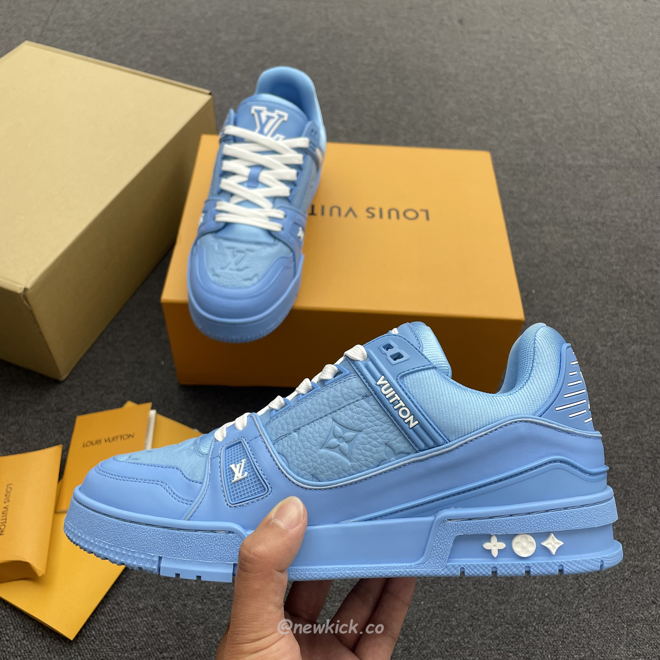 Louis Vuitton Trainer Blue Embossed Monogram (2) - www.kitistry.com