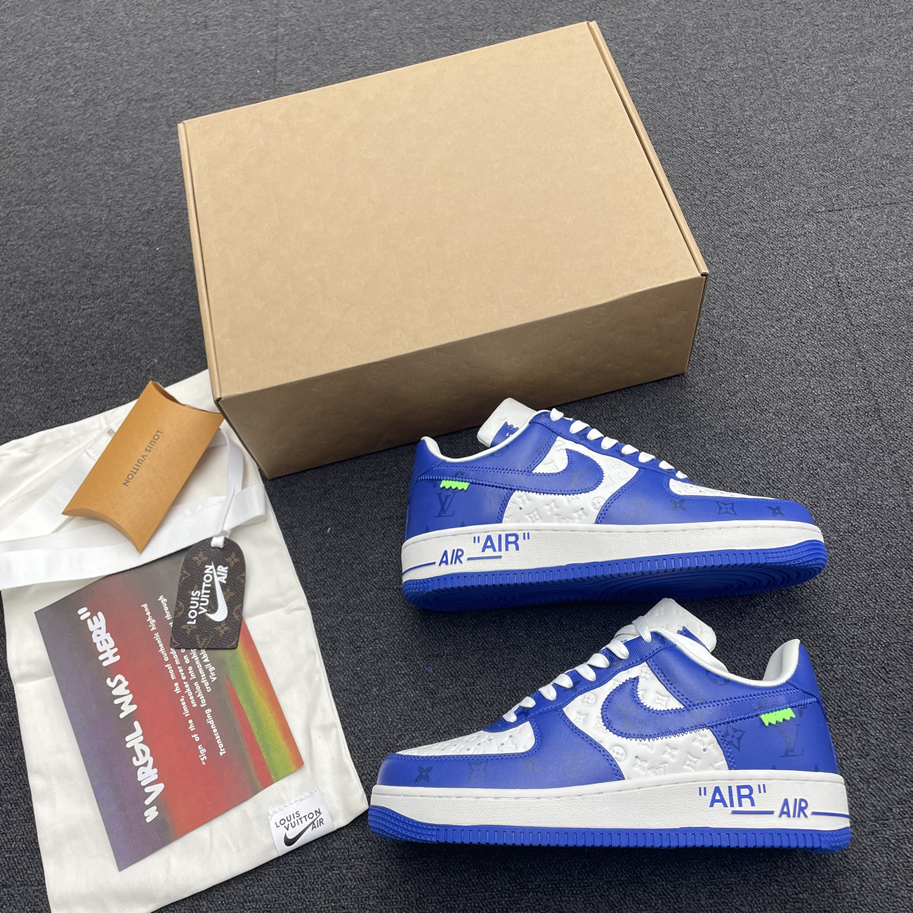 Louis Vuitton Nike Air Force 1 Low By Virgil Abloh White Green Royal (15) - www.kitistry.com