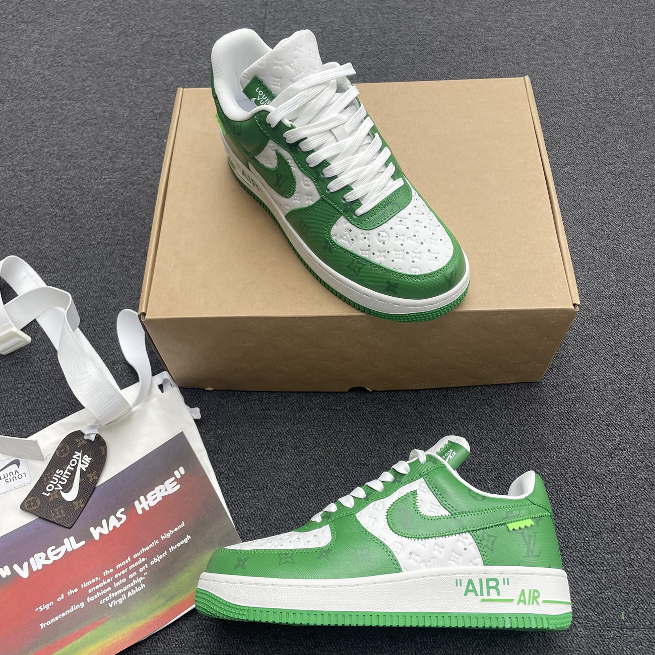 Louis Vuitton Nike Air Force 1 Low By Virgil Abloh White Green Royal (3) - www.kitistry.com