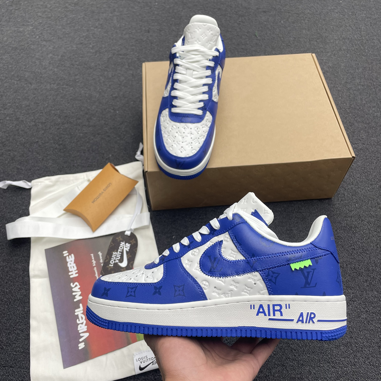 Louis Vuitton Nike Air Force 1 Low By Virgil Abloh White Green Royal (5) - www.kitistry.com