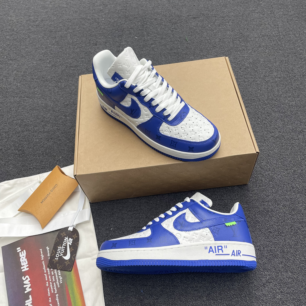 Louis Vuitton Nike Air Force 1 Low By Virgil Abloh White Green Royal (7) - www.kitistry.com