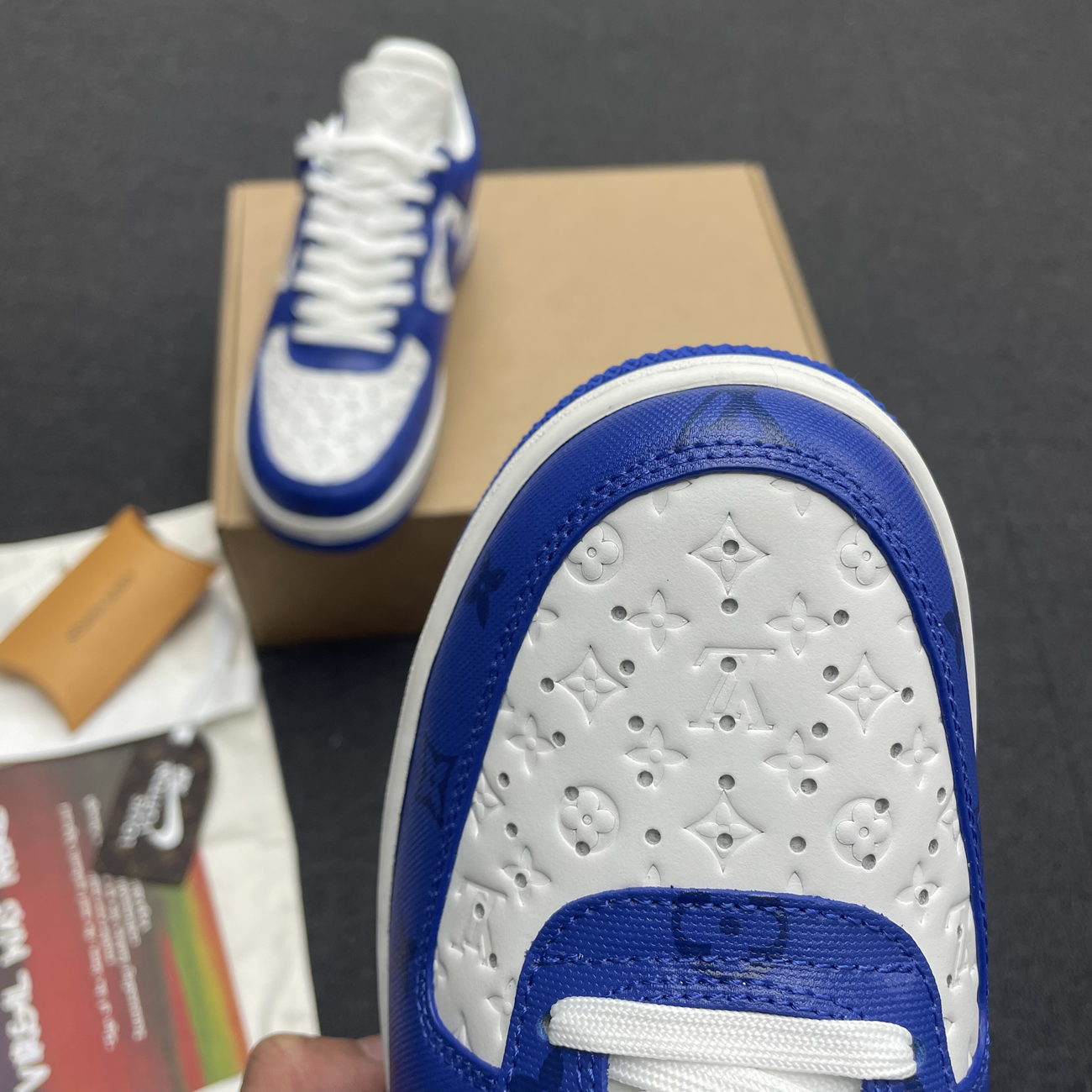 Louis Vuitton Nike Air Force 1 Low By Virgil Abloh White Green Royal (8) - www.kitistry.com