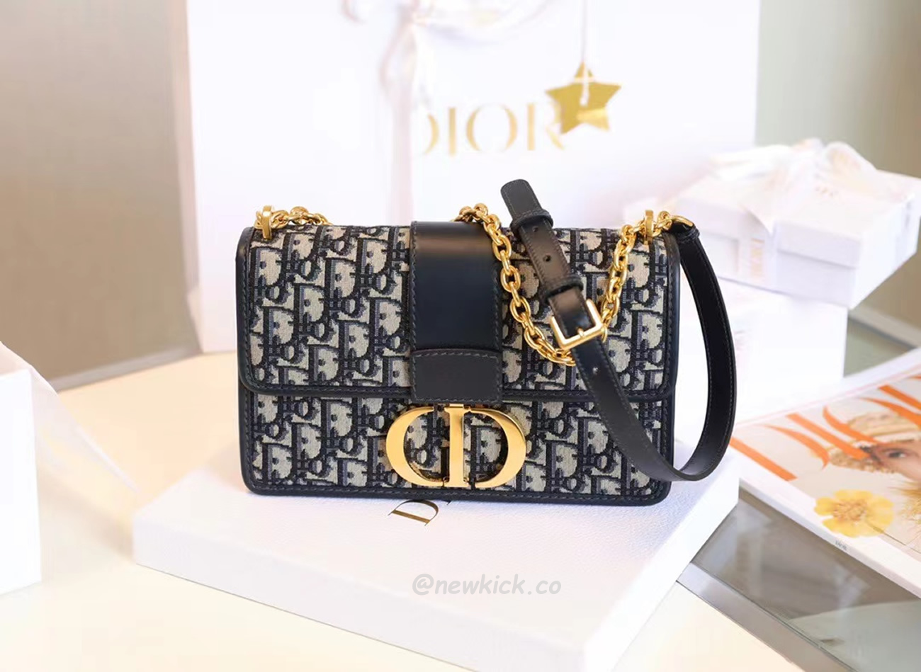 Dior 30 Montaigne Chain Bag Blue Dior Oblique Jacquard M9208utzq M928 (17) - www.kitistry.com