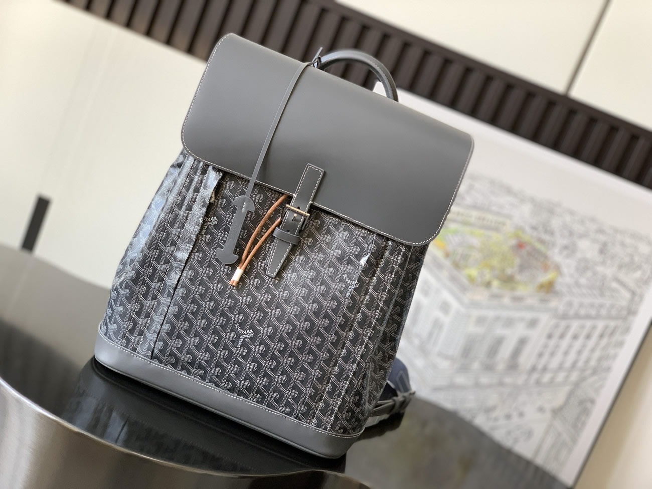 Goyard Artois Alpin Medium Backpack Blacknatural Black Grey Navy Green (4) - www.kitistry.com