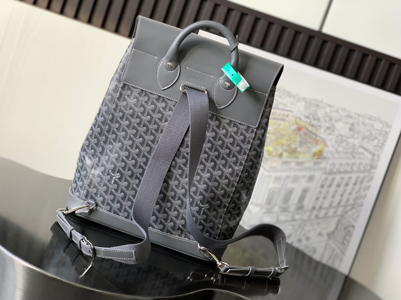 Goyard Artois Alpin Medium Backpack Blacknatural Black Grey Navy Green (5) - www.kitistry.com