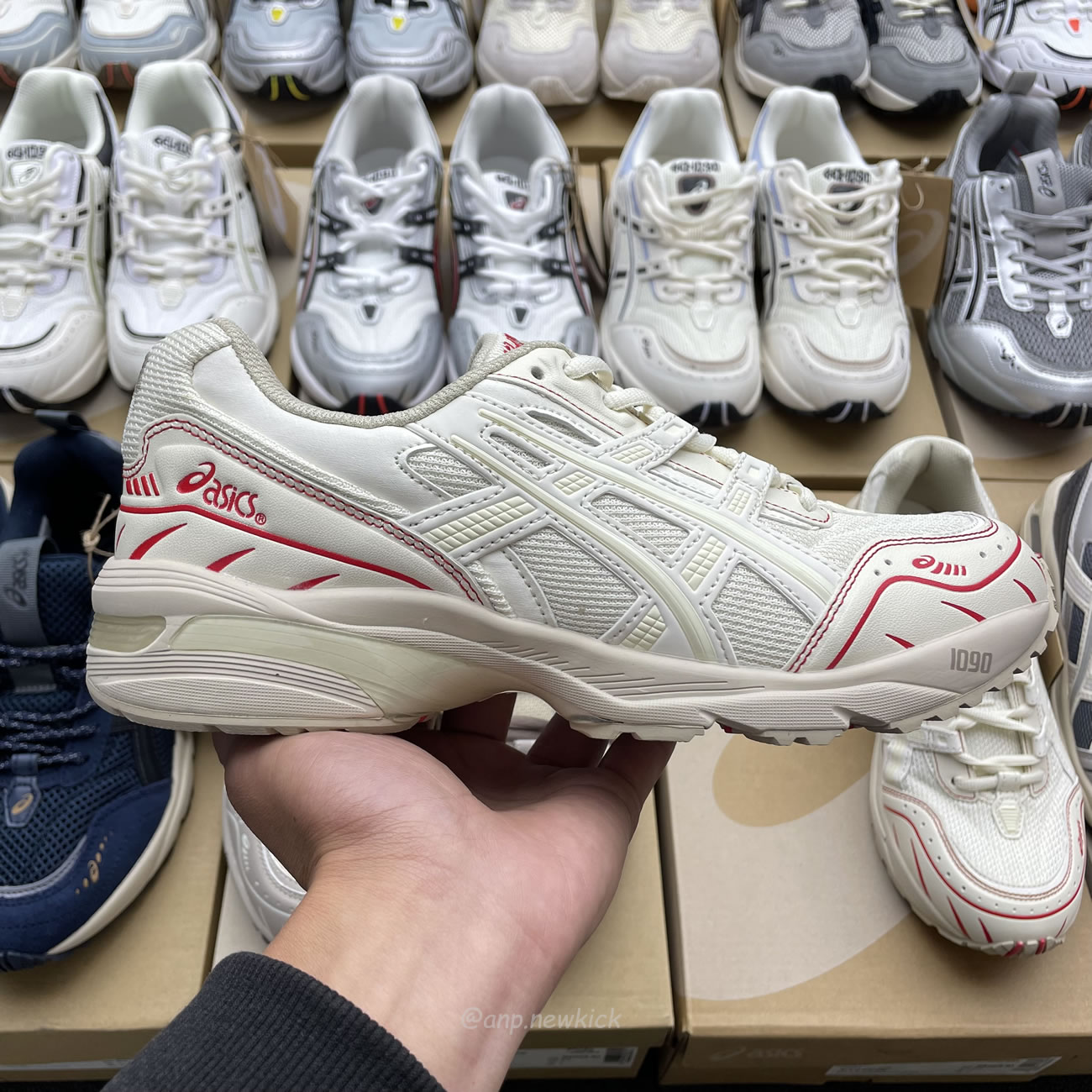 Asics Gel 1090 Grey Beige Birch French Blue White Sage Silver Cream Brown Silver Cream Gray Blue (11) - www.kitistry.com
