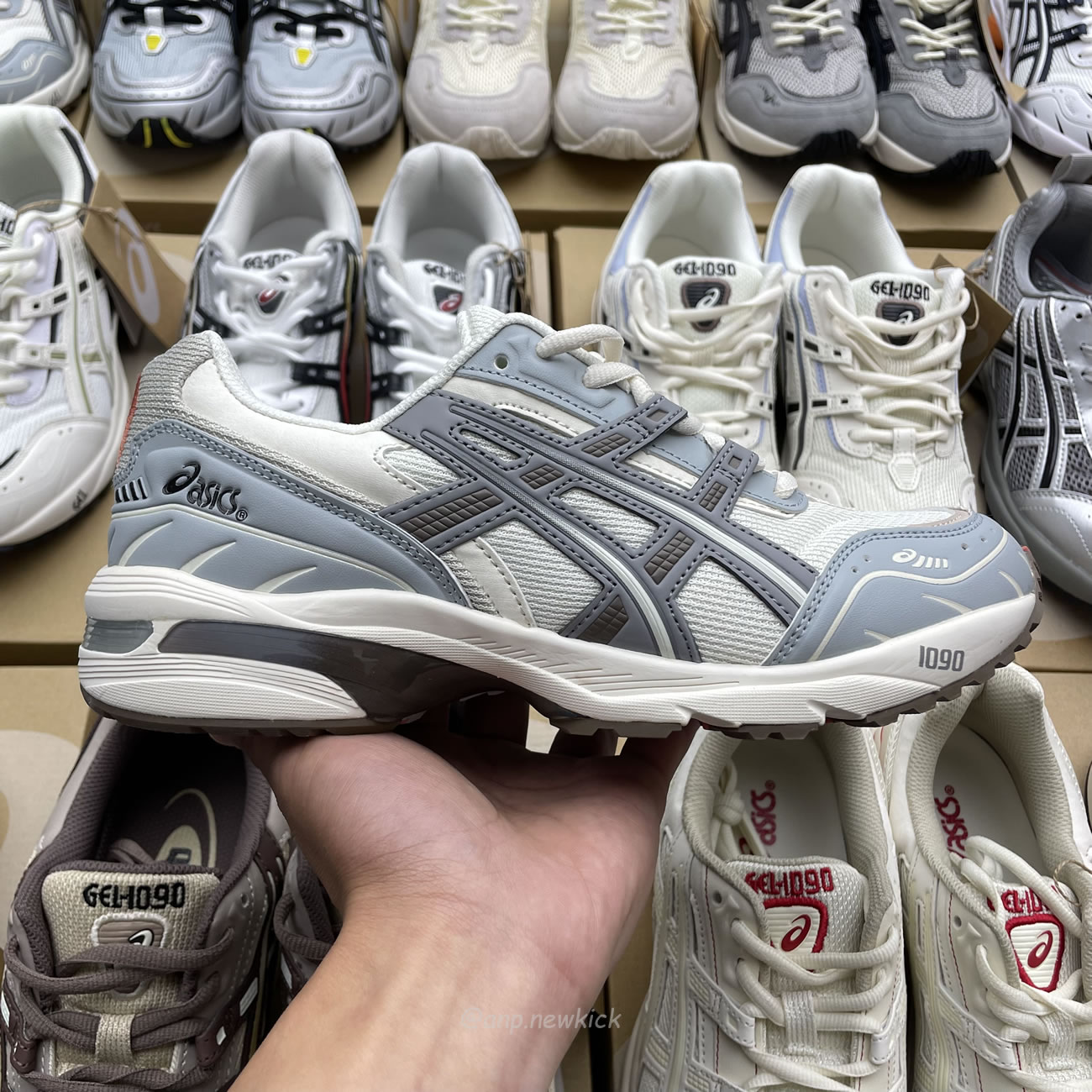 Asics Gel 1090 Grey Beige Birch French Blue White Sage Silver Cream Brown Silver Cream Gray Blue (15) - www.kitistry.com