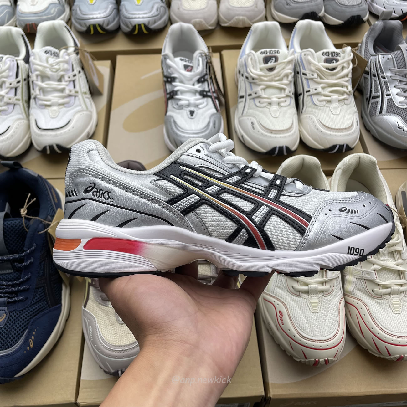 Asics Gel 1090 Grey Beige Birch French Blue White Sage Silver Cream Brown Silver Cream Gray Blue (30) - www.kitistry.com