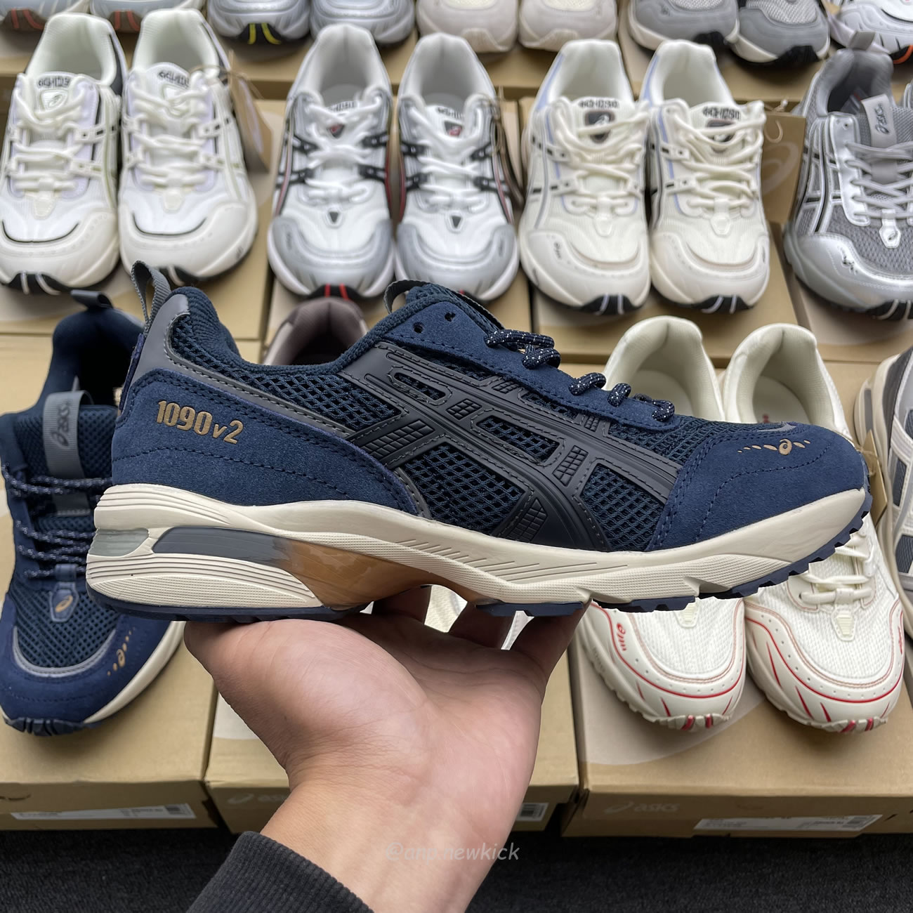 Asics Gel 1090 Grey Beige Birch French Blue White Sage Silver Cream Brown Silver Cream Gray Blue (4) - www.kitistry.com