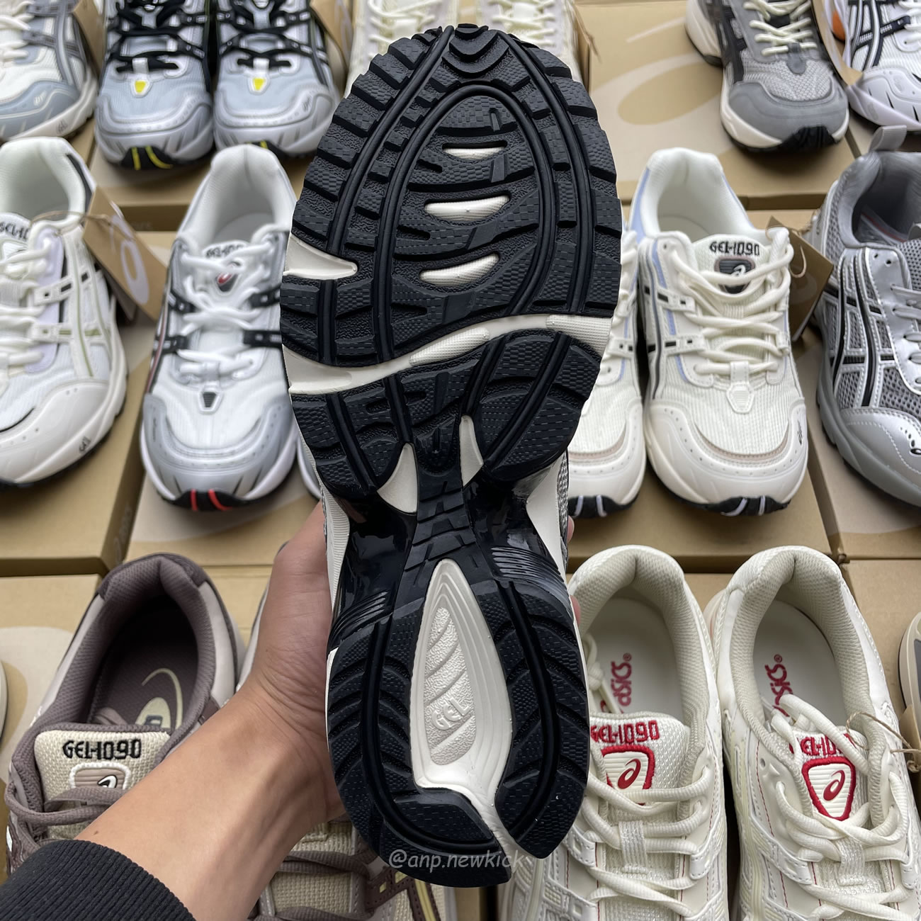 Asics Gel 1090 Grey Beige Birch French Blue White Sage Silver Cream Brown Silver Cream Gray Blue (5) - www.kitistry.com