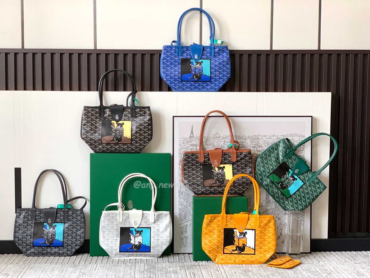 Goyard Anjou Mini Tote Bag Blacknatural Black Grey Navy White Green Yellow (1) - www.kitistry.com