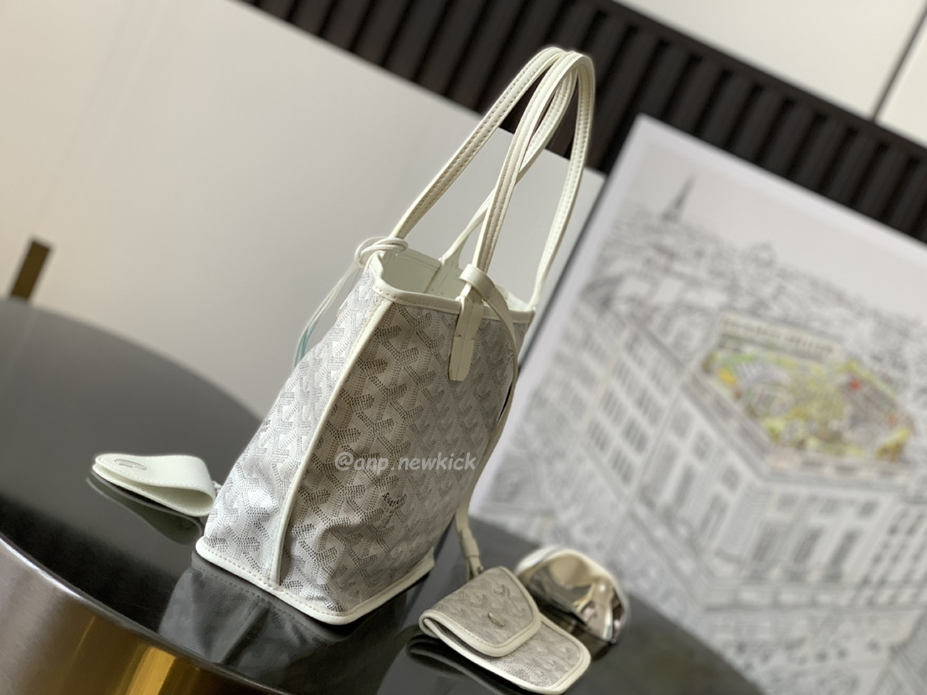 Goyard Anjou Mini Tote Bag Blacknatural Black Grey Navy White Green Yellow (13) - www.kitistry.com