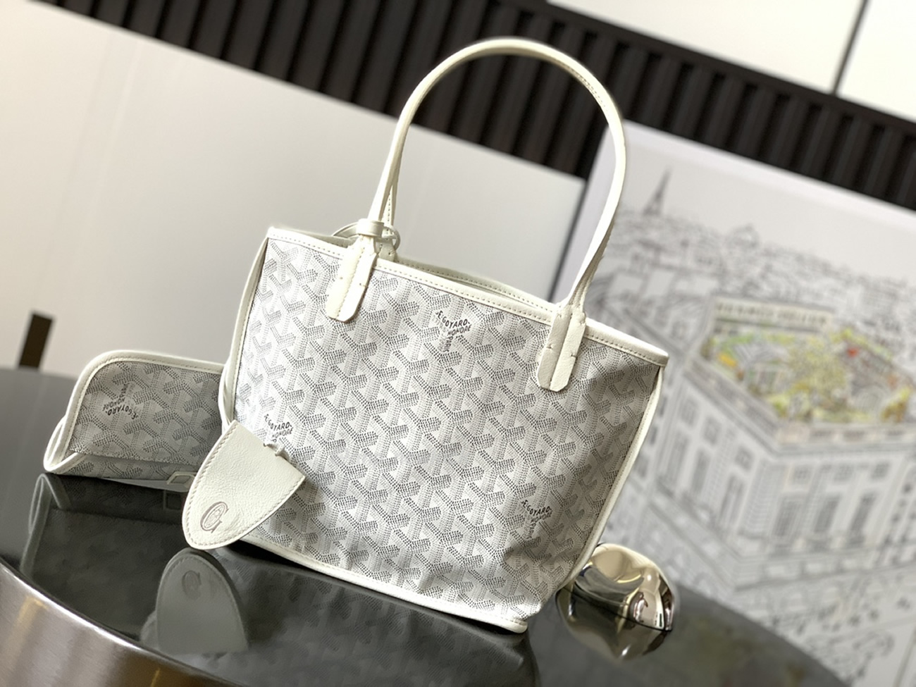 Goyard Anjou Mini Tote Bag Blacknatural Black Grey Navy White Green Yellow (14) - www.kitistry.com
