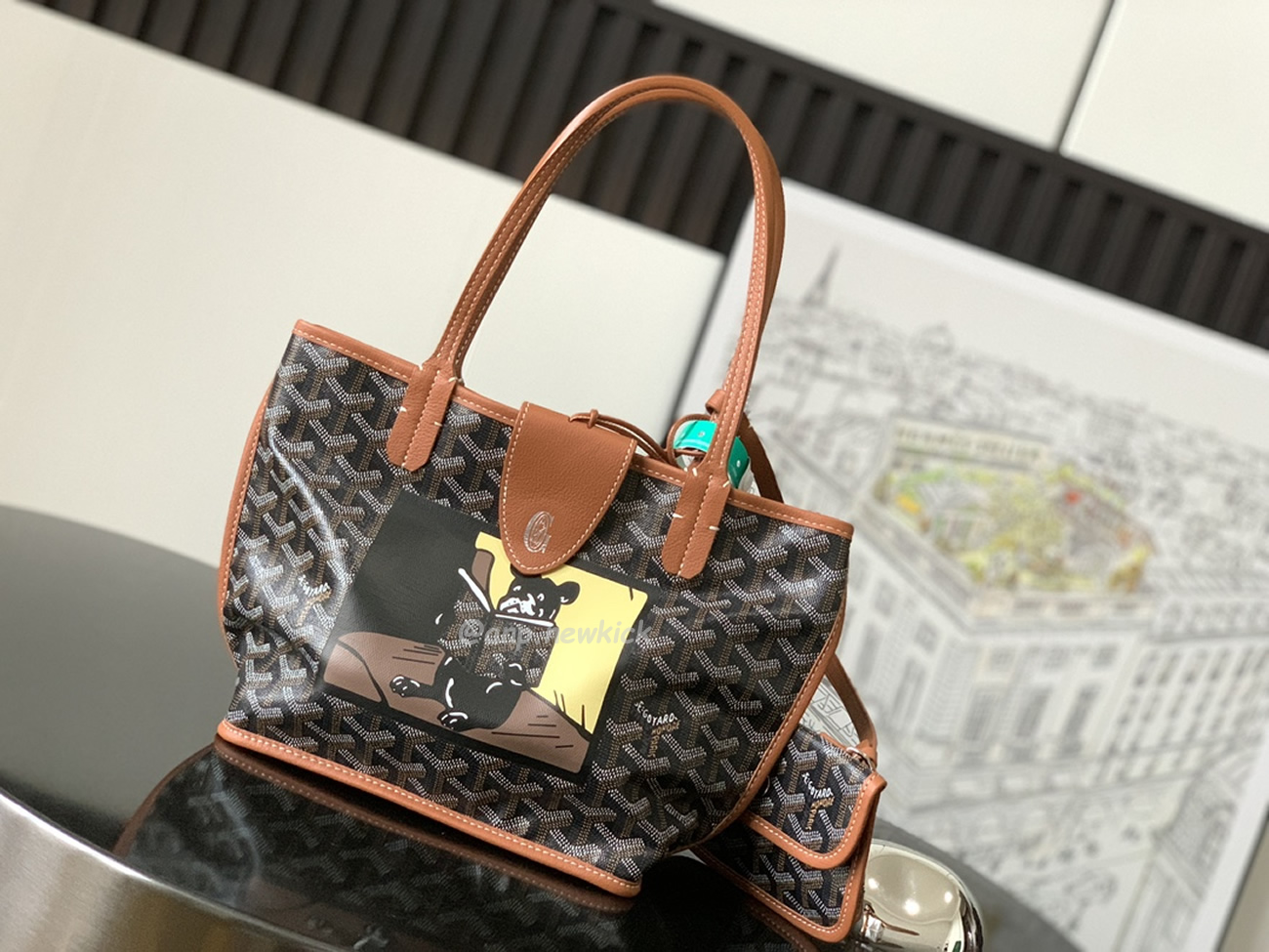 Goyard Anjou Mini Tote Bag Blacknatural Black Grey Navy White Green Yellow (6) - www.kitistry.com