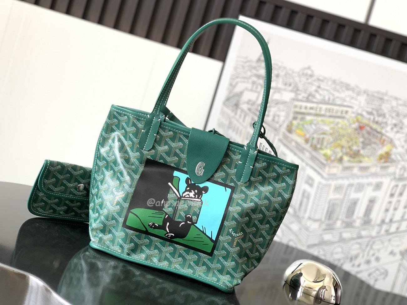 Goyard Anjou Mini Tote Bag Blacknatural Black Grey Navy White Green Yellow (7) - www.kitistry.com
