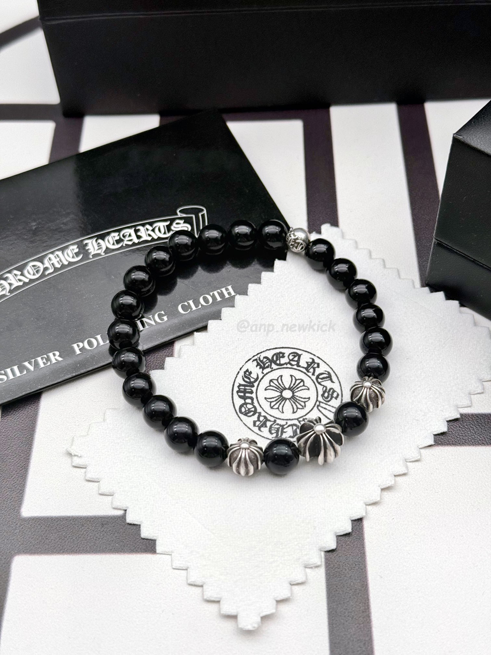 Chrome Hearts Obsidian Cross Flower Silver Ball Bracelet (1) - www.kitistry.com Chrome Hearts Obsidian Cross Flower Silver Ball Bracelet (1) - www.kitistry.com