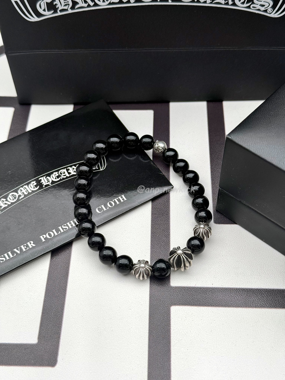 Chrome Hearts Obsidian Cross Flower Silver Ball Bracelet (2) - www.kitistry.com Chrome Hearts Obsidian Cross Flower Silver Ball Bracelet (2) - www.kitistry.com