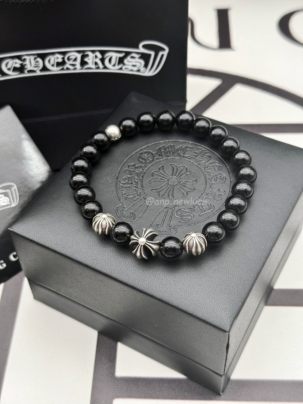 Chrome Hearts Obsidian Cross Flower Silver Ball Bracelet (4) - www.kitistry.com Chrome Hearts Obsidian Cross Flower Silver Ball Bracelet (4) - www.kitistry.com