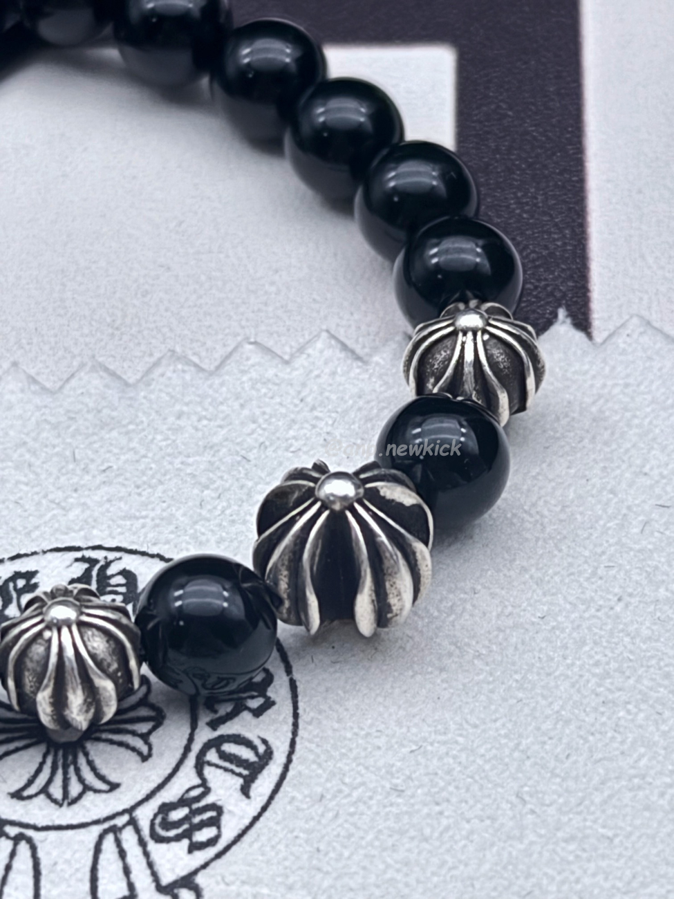 Chrome Hearts Obsidian Cross Flower Silver Ball Bracelet (5) - www.kitistry.com Chrome Hearts Obsidian Cross Flower Silver Ball Bracelet (5) - www.kitistry.com