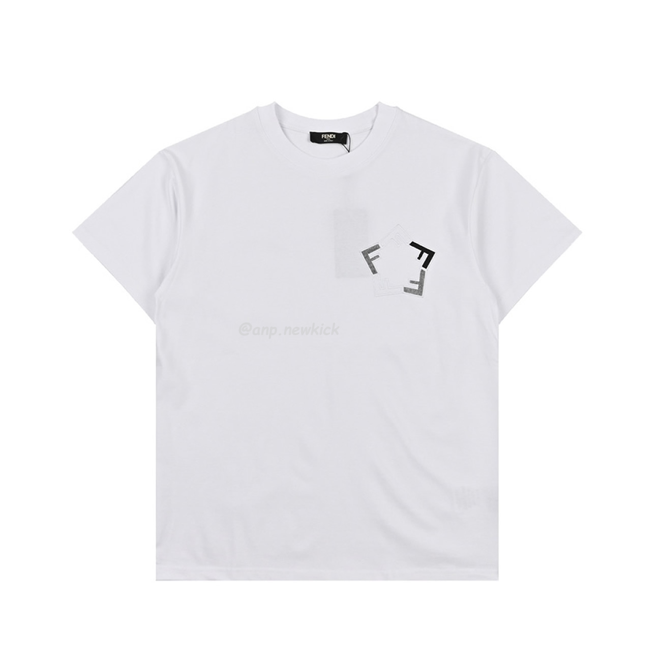 Fendi Pentagonal F Embroidered Flocked Round Neck Short Sleeved T Shirt (4) - www.kitistry.com Fendi Pentagonal F Embroidered Flocked Round Neck Short Sleeved T Shirt (4) - www.kitistry.com