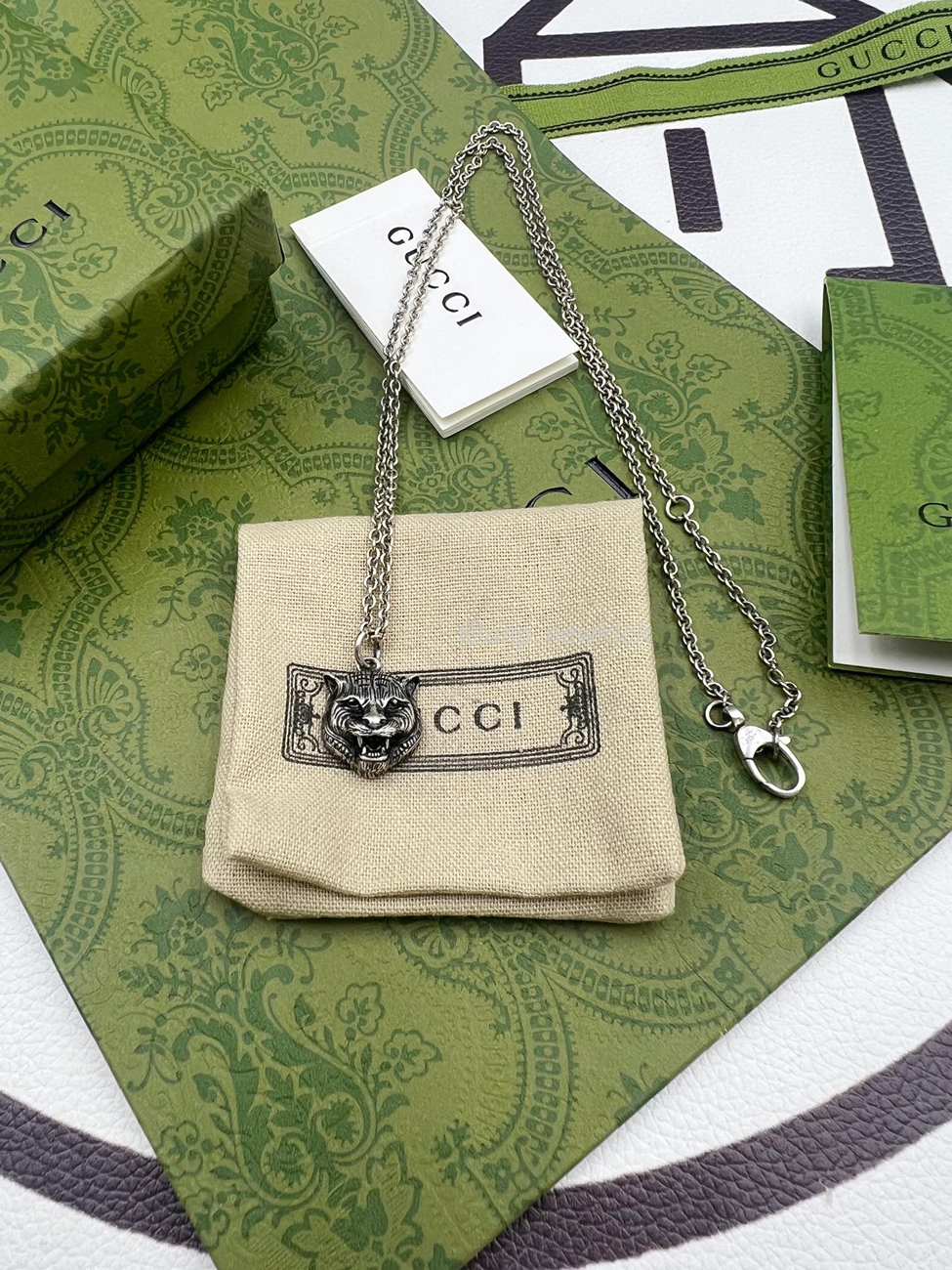 Gucci Silver Necklace With Tiger Pendant Silvery (7) - www.kitistry.com