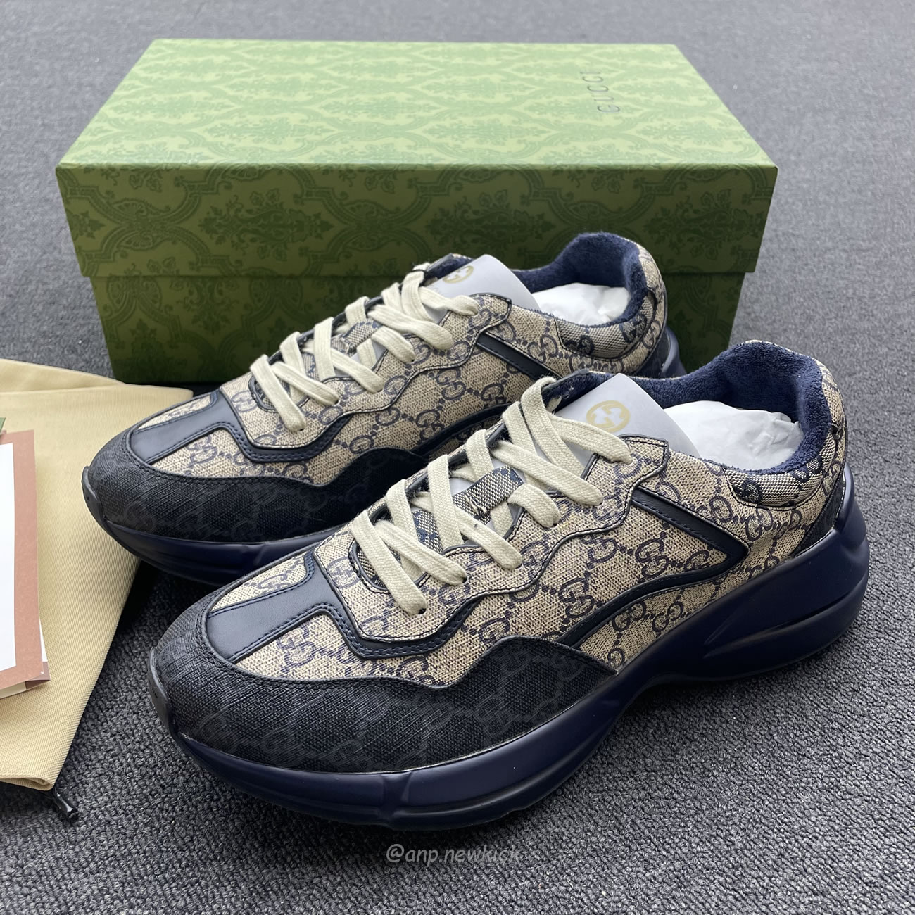 Gucci Blue Rhyton Gg Print Leather And Canvas Sneakers (4) - www.kitistry.com Gucci Blue Rhyton Gg Print Leather And Canvas Sneakers (4) - www.kitistry.com