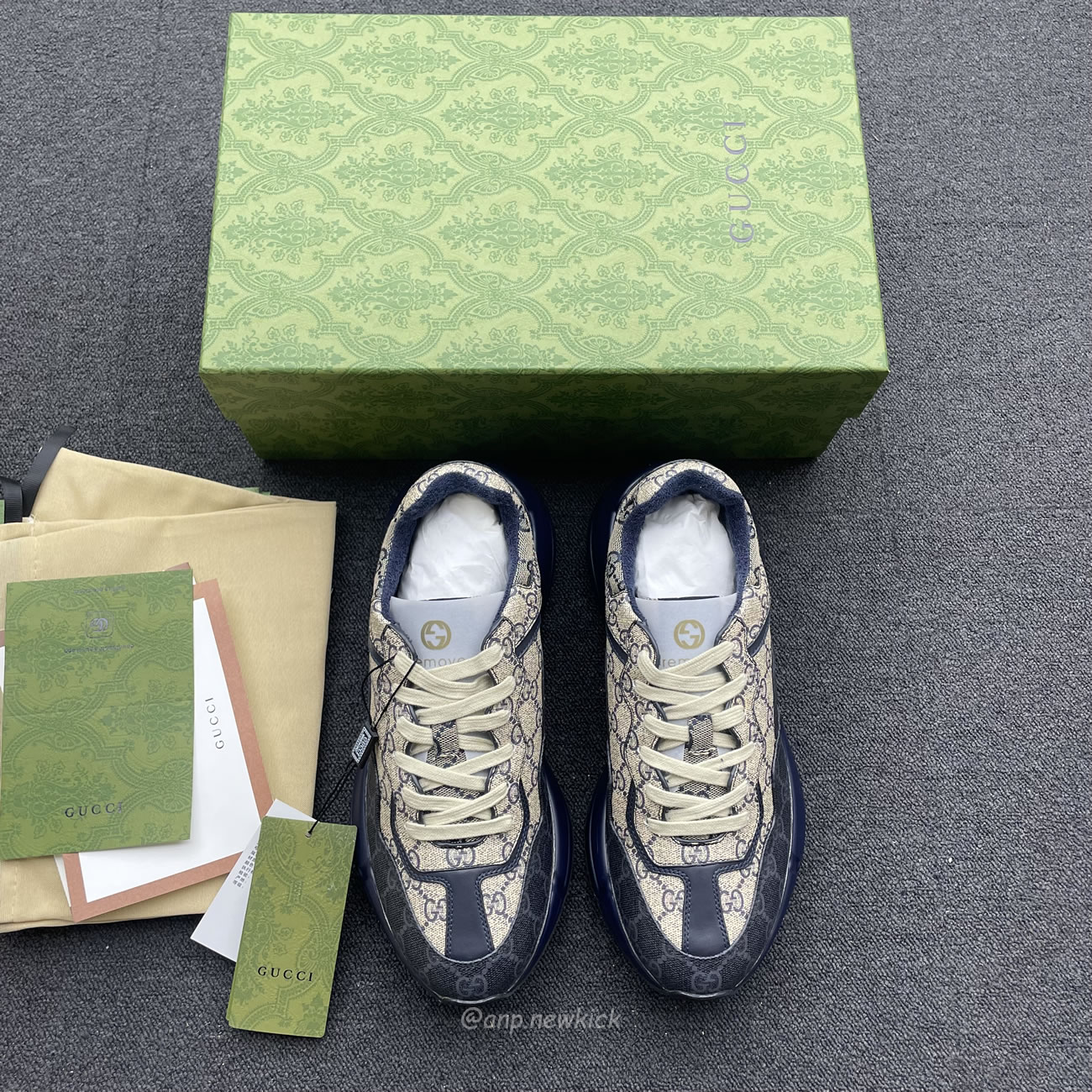 Gucci Blue Rhyton Gg Print Leather And Canvas Sneakers (6) - www.kitistry.com Gucci Blue Rhyton Gg Print Leather And Canvas Sneakers (6) - www.kitistry.com