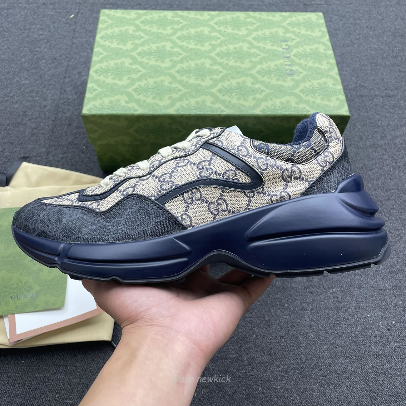 Gucci Blue Rhyton Gg Print Leather And Canvas Sneakers (8) - www.kitistry.com Gucci Blue Rhyton Gg Print Leather And Canvas Sneakers (8) - www.kitistry.com