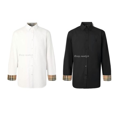 Burberry Slim Fit Monogram Motif Stretch Cotton Poplin Shirt Black White FW21 80323081