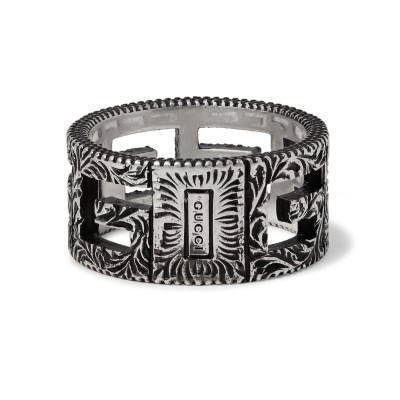 Gucci Engraved Burnished Sterling Silver Ring