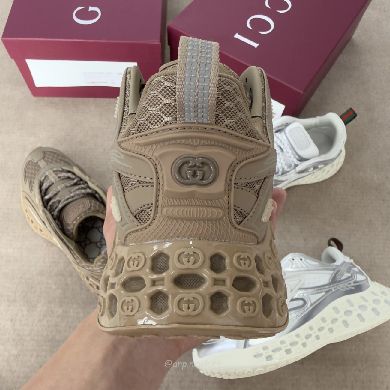 Gucci Cub3d Sneaker Light Grey White Brown Demetra 819709 Faebe 2847 (2) - www.kitistry.com